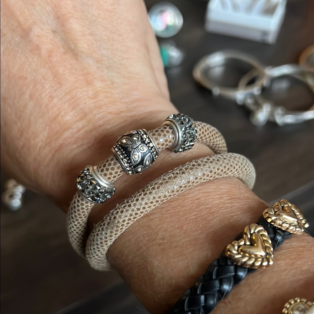 Brighton Woodstock double leather bracelet, and charms